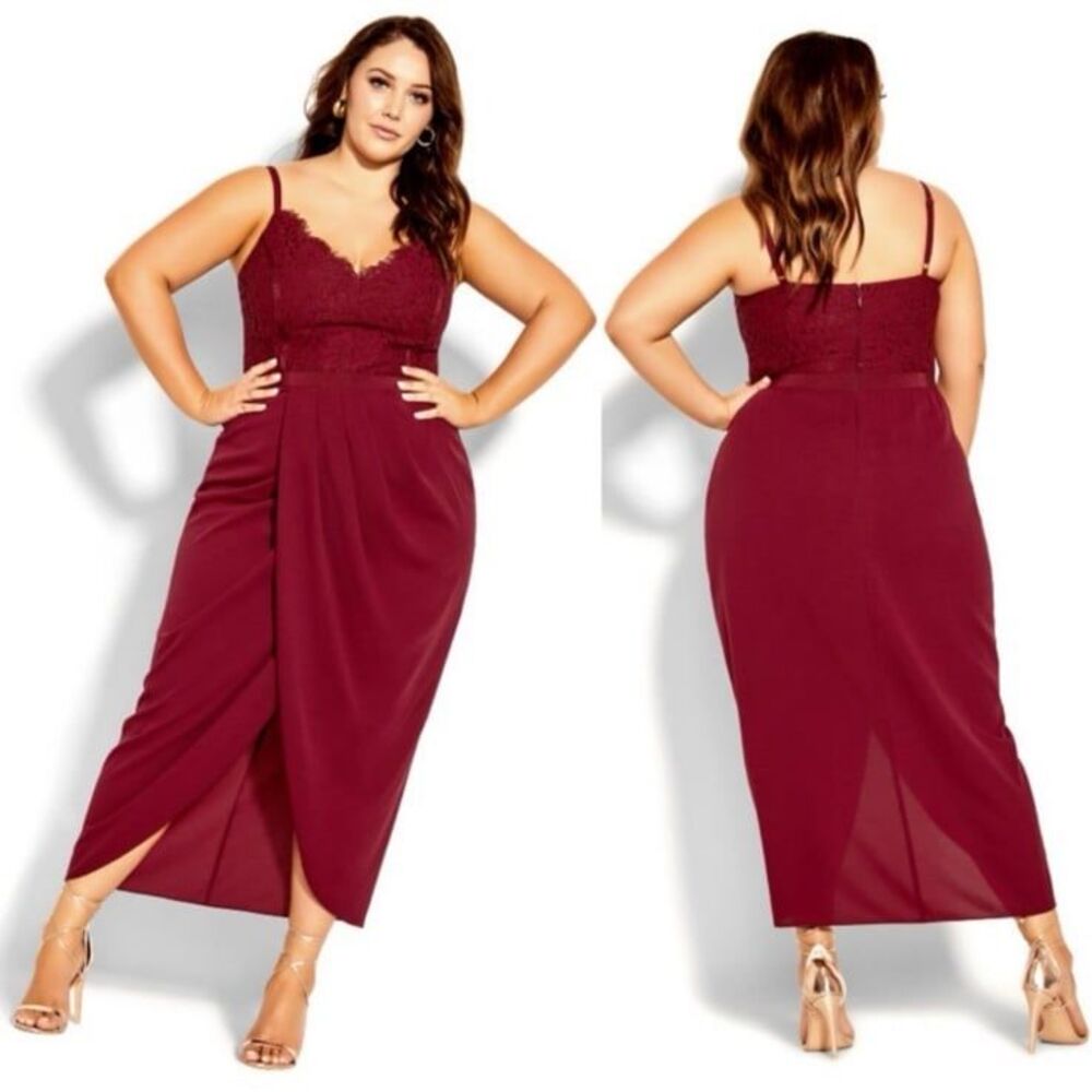 NWT City Chic Lace Touch Midi Dress in Ruby Size 16